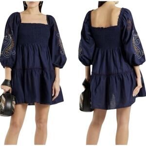SACHIN & BABI Lola Midnight Smoked Dress Puff Sleeve Tiered